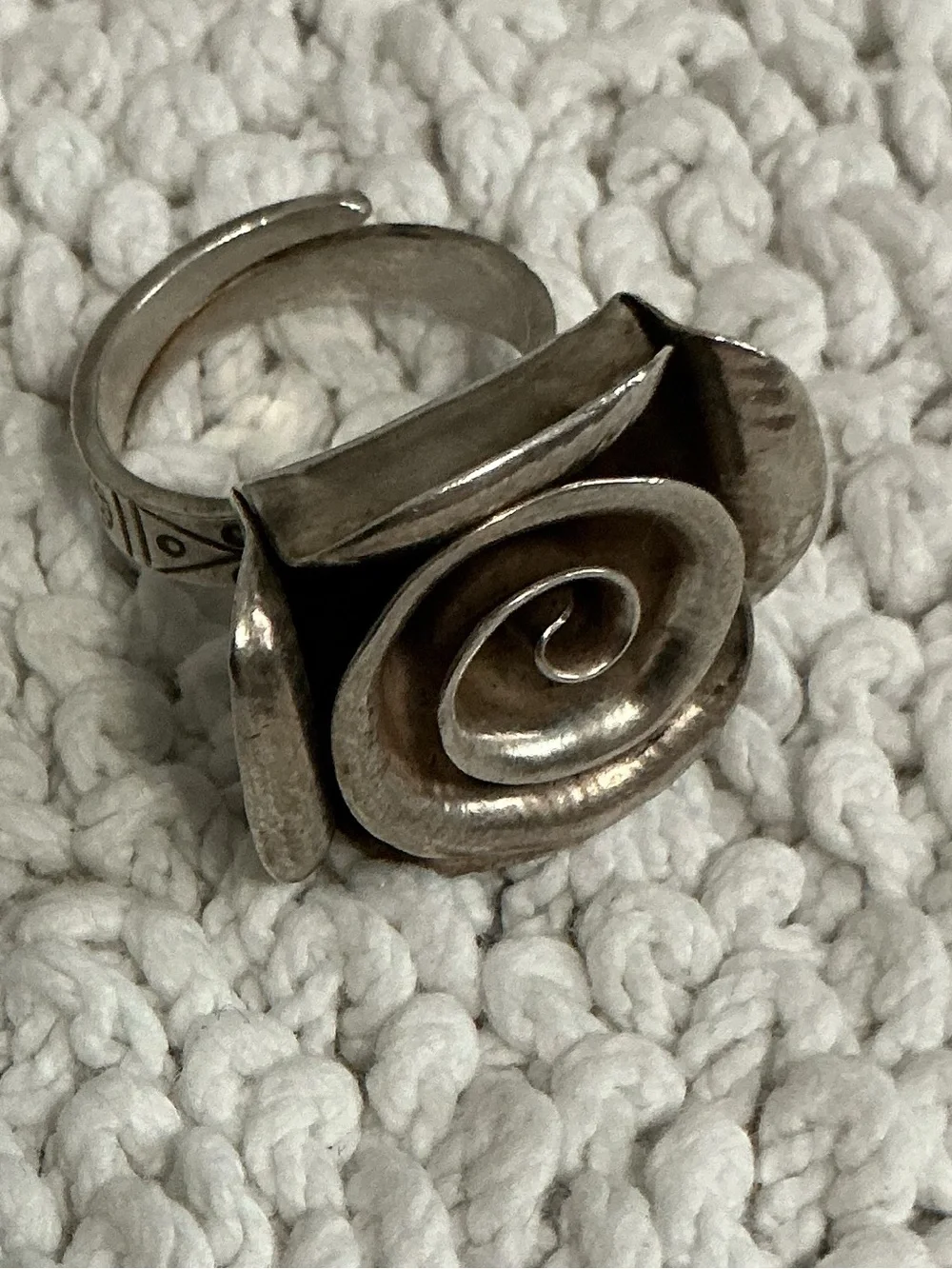 Vintage 925 Rose Adjustable Size Statement Ring